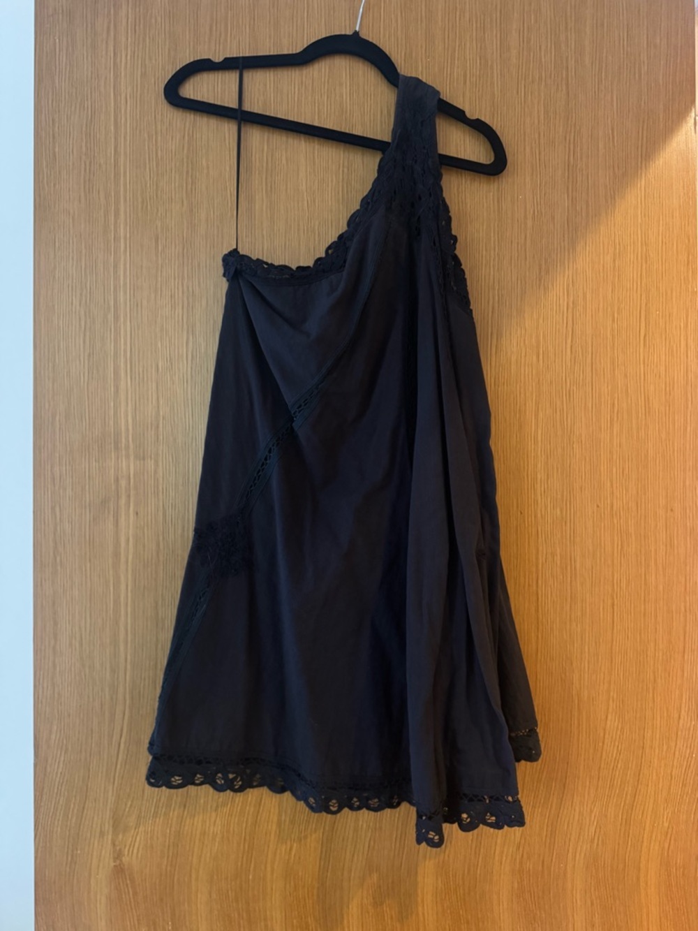 Free People Black One-Shoulder Dress with Lace Detail
